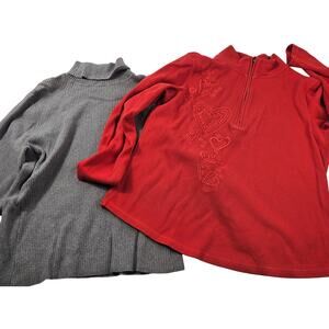 Lot of 2 L XL knit vintage sweaters 1/4 zip mock neck winter casual warm hearts+